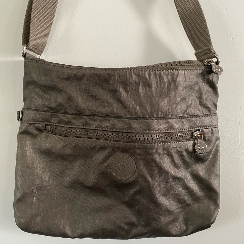 Kipling gold shimmer nylon double pouch cross-body
